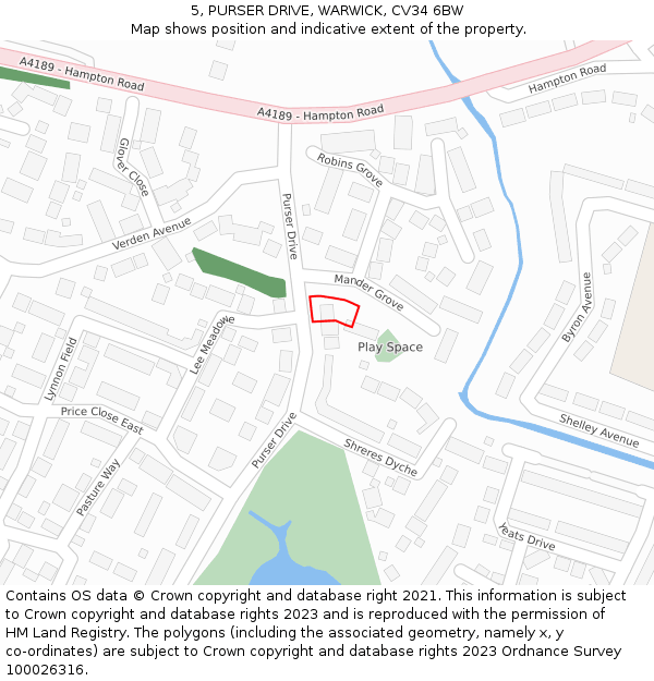 5, PURSER DRIVE, WARWICK, CV34 6BW: Location map and indicative extent of plot