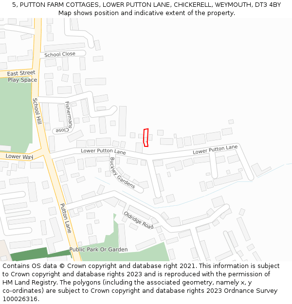 5, PUTTON FARM COTTAGES, LOWER PUTTON LANE, CHICKERELL, WEYMOUTH, DT3 4BY: Location map and indicative extent of plot