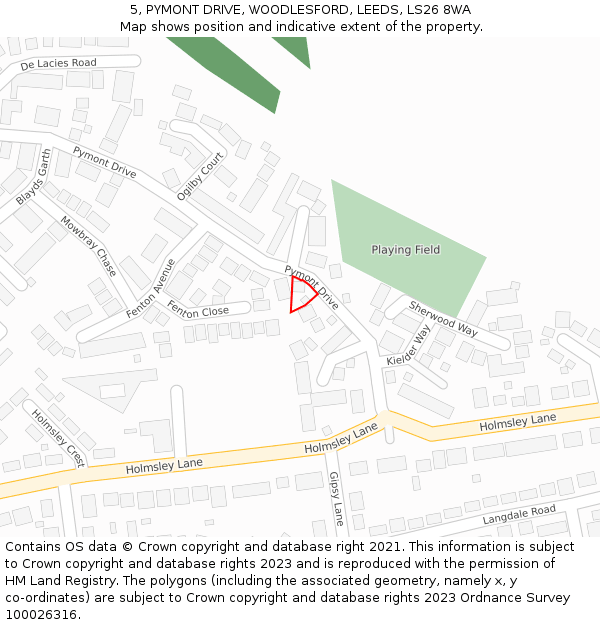 5, PYMONT DRIVE, WOODLESFORD, LEEDS, LS26 8WA: Location map and indicative extent of plot