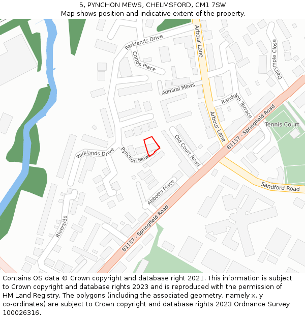 5, PYNCHON MEWS, CHELMSFORD, CM1 7SW: Location map and indicative extent of plot