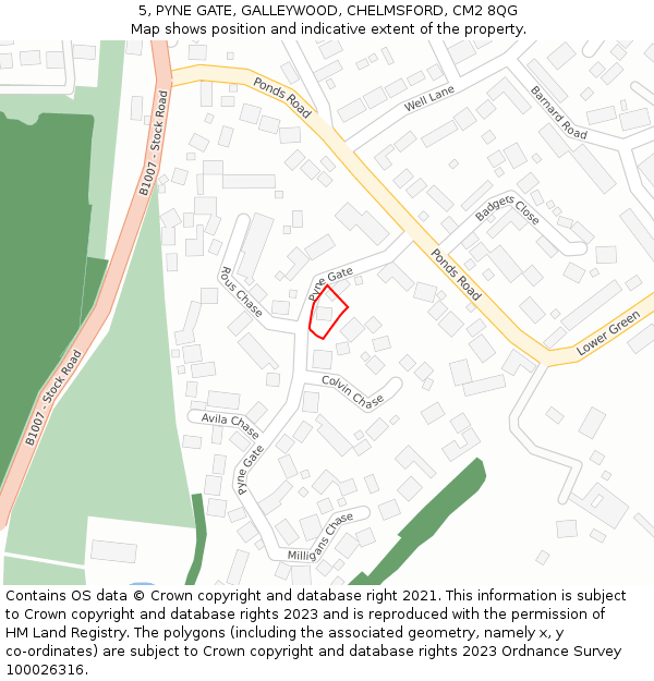 5, PYNE GATE, GALLEYWOOD, CHELMSFORD, CM2 8QG: Location map and indicative extent of plot