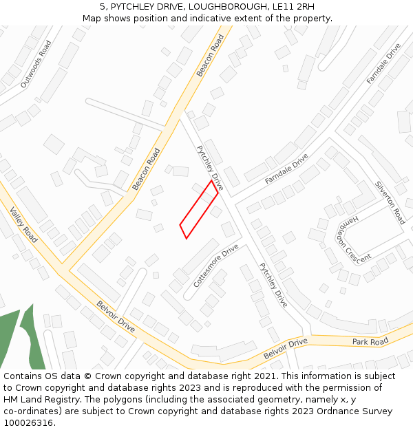 5, PYTCHLEY DRIVE, LOUGHBOROUGH, LE11 2RH: Location map and indicative extent of plot