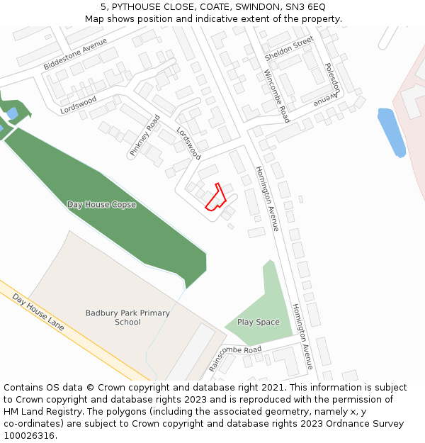 5, PYTHOUSE CLOSE, COATE, SWINDON, SN3 6EQ: Location map and indicative extent of plot