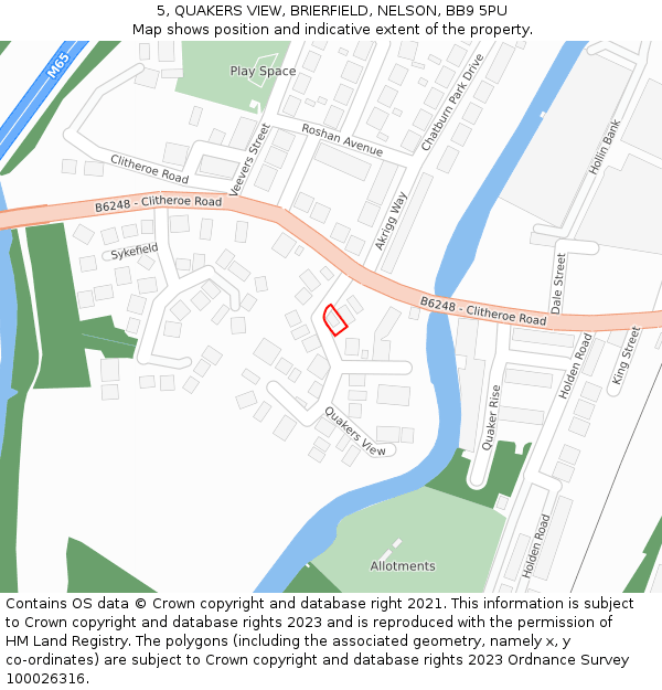 5, QUAKERS VIEW, BRIERFIELD, NELSON, BB9 5PU: Location map and indicative extent of plot