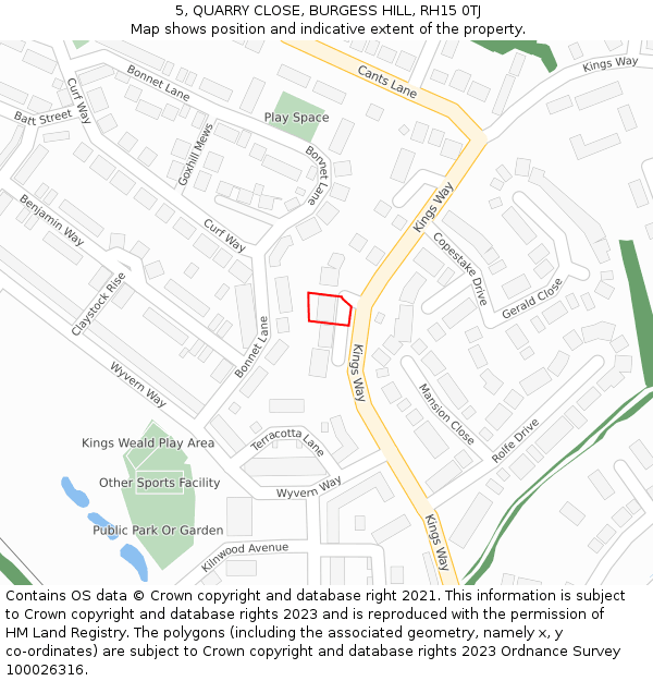 5, QUARRY CLOSE, BURGESS HILL, RH15 0TJ: Location map and indicative extent of plot