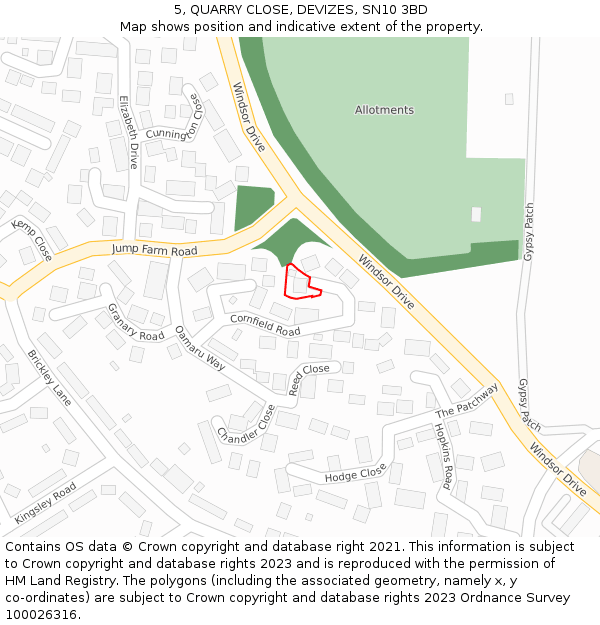 5, QUARRY CLOSE, DEVIZES, SN10 3BD: Location map and indicative extent of plot