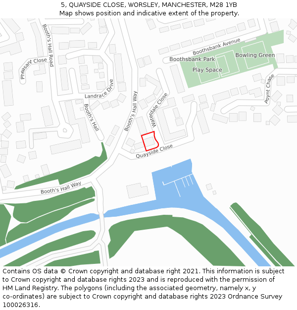 5, QUAYSIDE CLOSE, WORSLEY, MANCHESTER, M28 1YB: Location map and indicative extent of plot