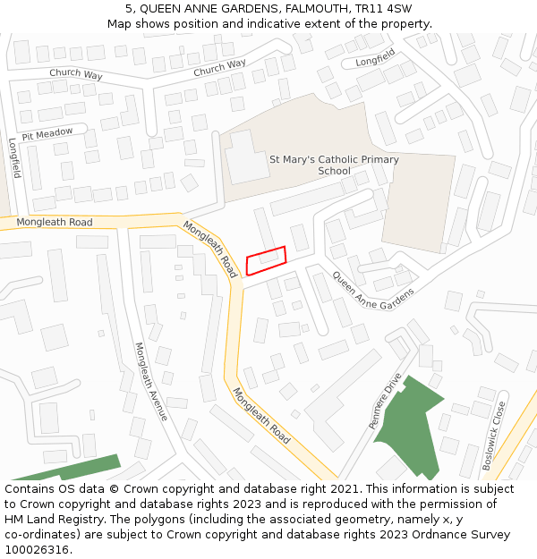 5, QUEEN ANNE GARDENS, FALMOUTH, TR11 4SW: Location map and indicative extent of plot