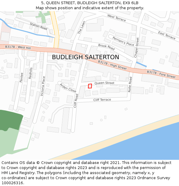 5, QUEEN STREET, BUDLEIGH SALTERTON, EX9 6LB: Location map and indicative extent of plot