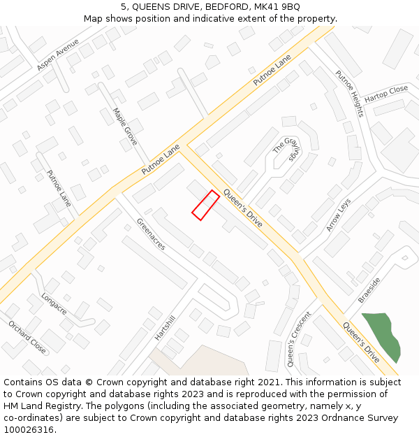 5, QUEENS DRIVE, BEDFORD, MK41 9BQ: Location map and indicative extent of plot