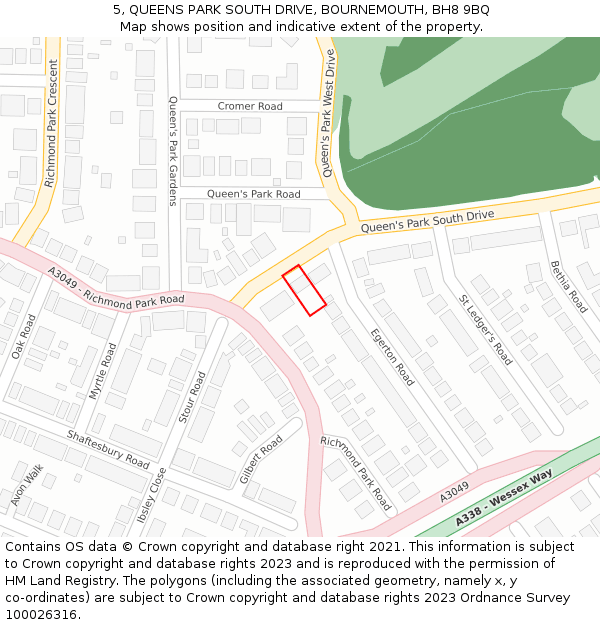 5, QUEENS PARK SOUTH DRIVE, BOURNEMOUTH, BH8 9BQ: Location map and indicative extent of plot