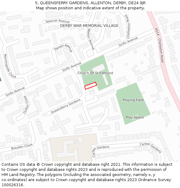 5, QUEENSFERRY GARDENS, ALLENTON, DERBY, DE24 9JR: Location map and indicative extent of plot