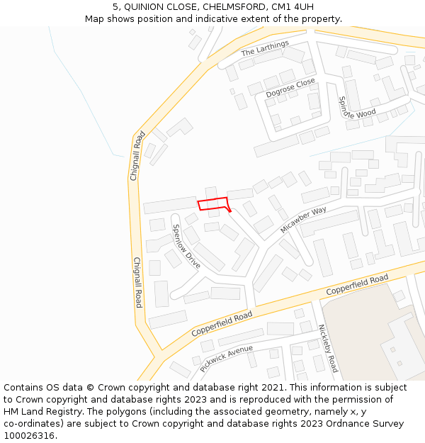 5, QUINION CLOSE, CHELMSFORD, CM1 4UH: Location map and indicative extent of plot