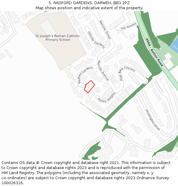 5, RADFORD GARDENS, DARWEN, BB3 2PZ: Location map and indicative extent of plot