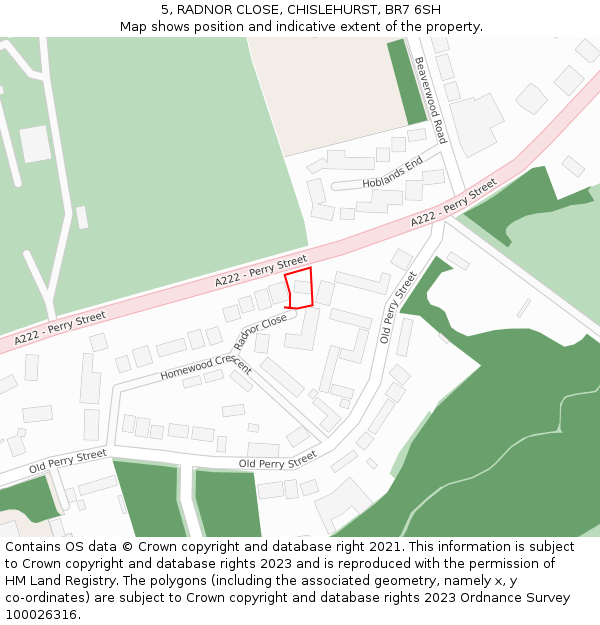 5, RADNOR CLOSE, CHISLEHURST, BR7 6SH: Location map and indicative extent of plot