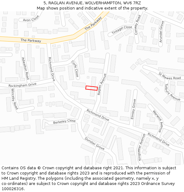 5, RAGLAN AVENUE, WOLVERHAMPTON, WV6 7RZ: Location map and indicative extent of plot