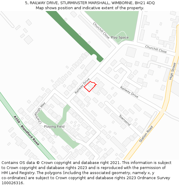 5, RAILWAY DRIVE, STURMINSTER MARSHALL, WIMBORNE, BH21 4DQ: Location map and indicative extent of plot