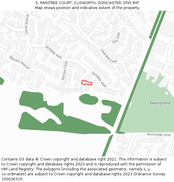 5, RAINTREE COURT, CUSWORTH, DONCASTER, DN5 8XF: Location map and indicative extent of plot