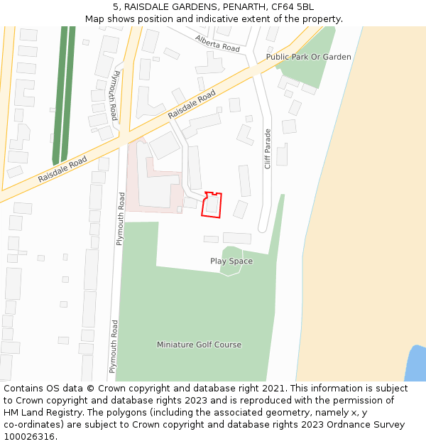 5, RAISDALE GARDENS, PENARTH, CF64 5BL: Location map and indicative extent of plot
