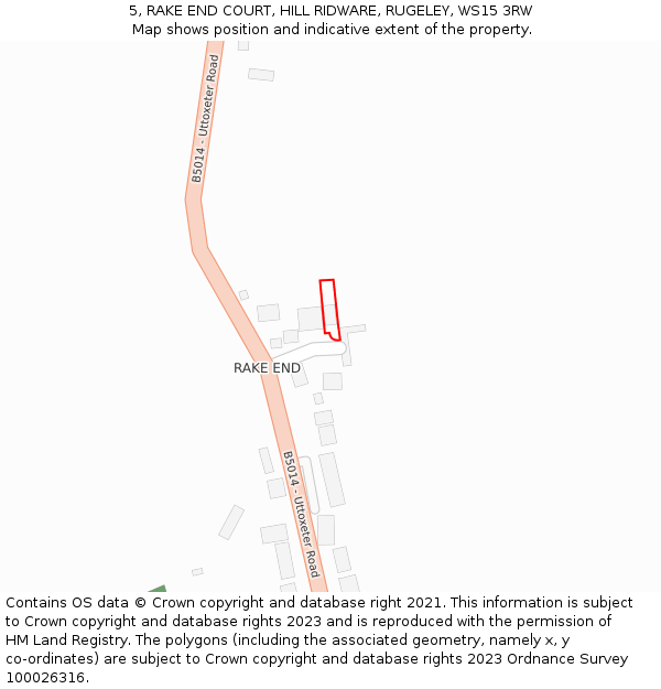 5, RAKE END COURT, HILL RIDWARE, RUGELEY, WS15 3RW: Location map and indicative extent of plot