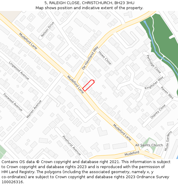 5, RALEIGH CLOSE, CHRISTCHURCH, BH23 3HU: Location map and indicative extent of plot