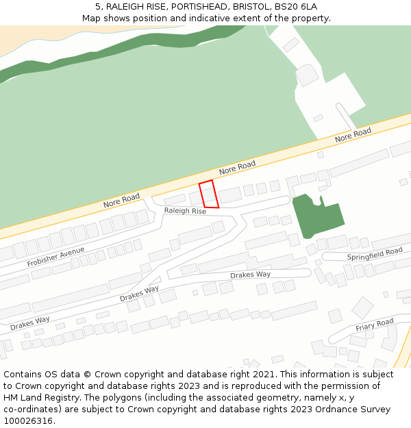 5, RALEIGH RISE, PORTISHEAD, BRISTOL, BS20 6LA: Location map and indicative extent of plot