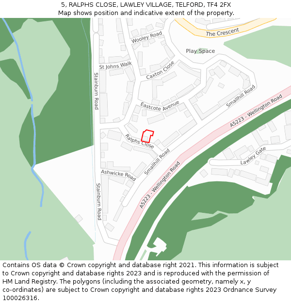 5, RALPHS CLOSE, LAWLEY VILLAGE, TELFORD, TF4 2FX: Location map and indicative extent of plot