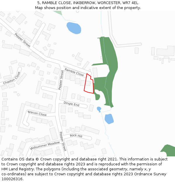 5, RAMBLE CLOSE, INKBERROW, WORCESTER, WR7 4EL: Location map and indicative extent of plot