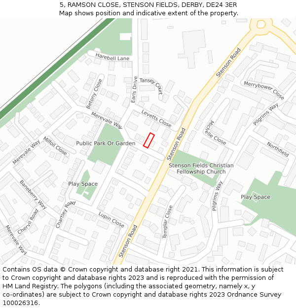 5, RAMSON CLOSE, STENSON FIELDS, DERBY, DE24 3ER: Location map and indicative extent of plot