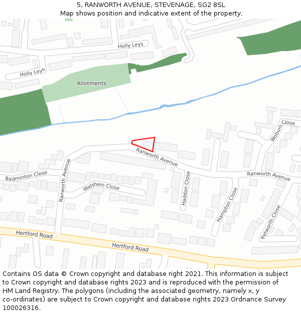 5, RANWORTH AVENUE, STEVENAGE, SG2 8SL: Location map and indicative extent of plot