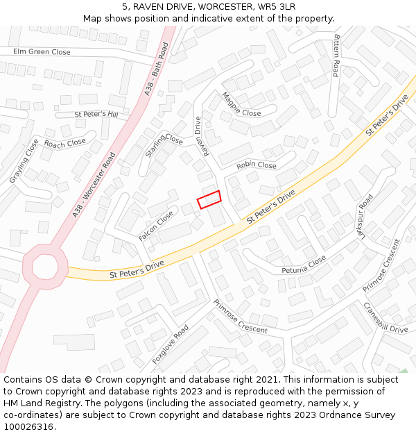 5, RAVEN DRIVE, WORCESTER, WR5 3LR: Location map and indicative extent of plot