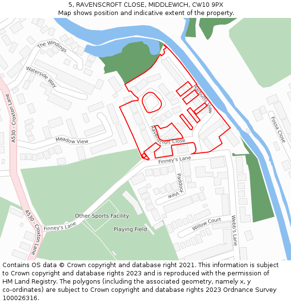 5, RAVENSCROFT CLOSE, MIDDLEWICH, CW10 9PX: Location map and indicative extent of plot