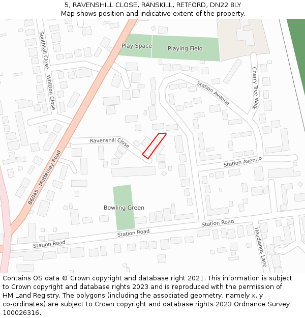 5, RAVENSHILL CLOSE, RANSKILL, RETFORD, DN22 8LY: Location map and indicative extent of plot