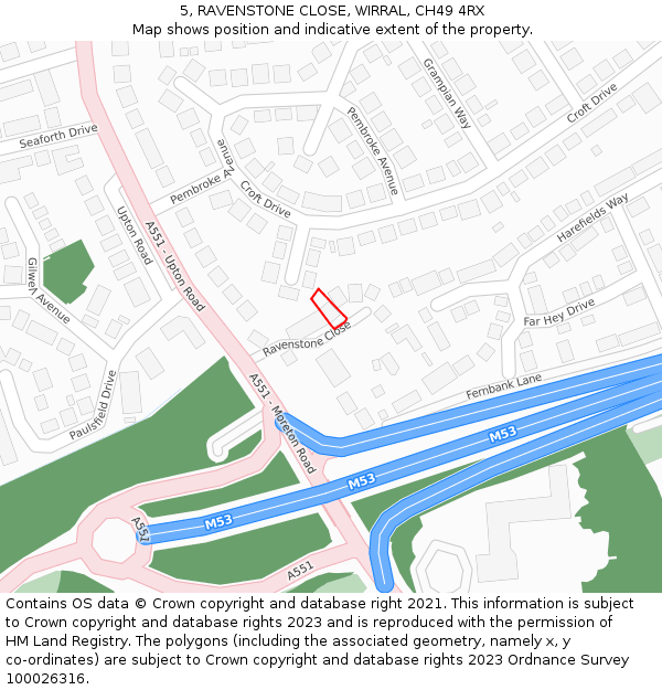 5, RAVENSTONE CLOSE, WIRRAL, CH49 4RX: Location map and indicative extent of plot