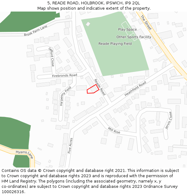 5, READE ROAD, HOLBROOK, IPSWICH, IP9 2QL: Location map and indicative extent of plot