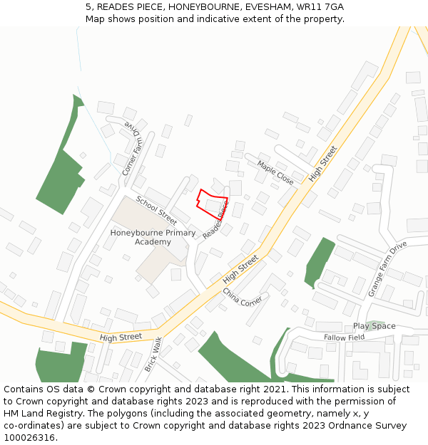 5, READES PIECE, HONEYBOURNE, EVESHAM, WR11 7GA: Location map and indicative extent of plot