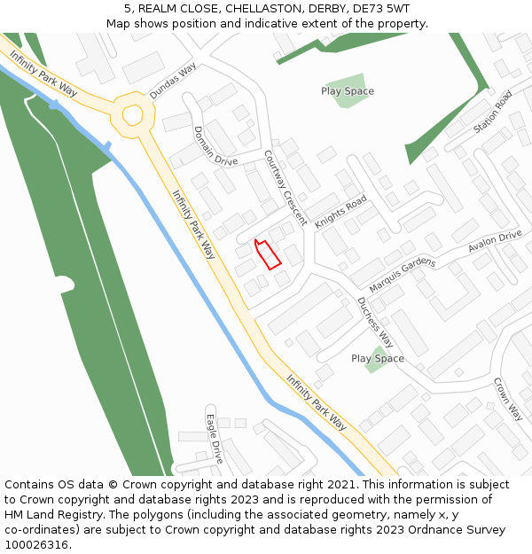 5, REALM CLOSE, CHELLASTON, DERBY, DE73 5WT: Location map and indicative extent of plot