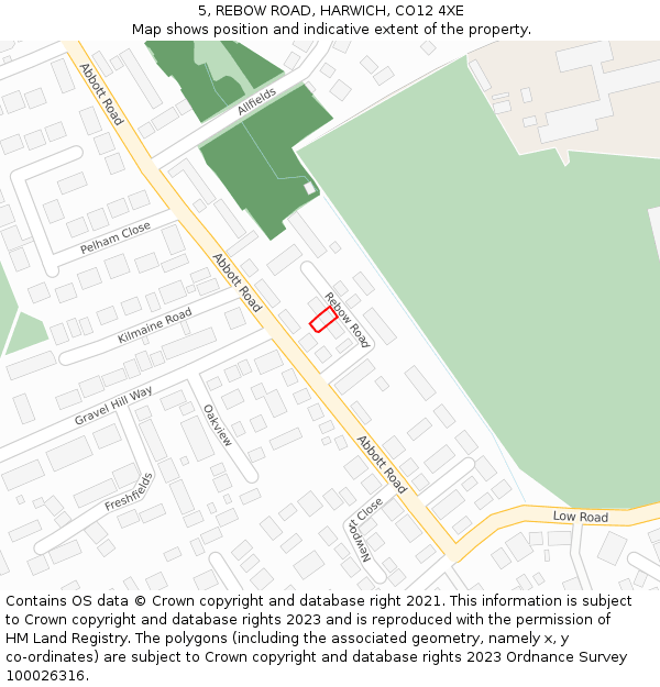 5, REBOW ROAD, HARWICH, CO12 4XE: Location map and indicative extent of plot