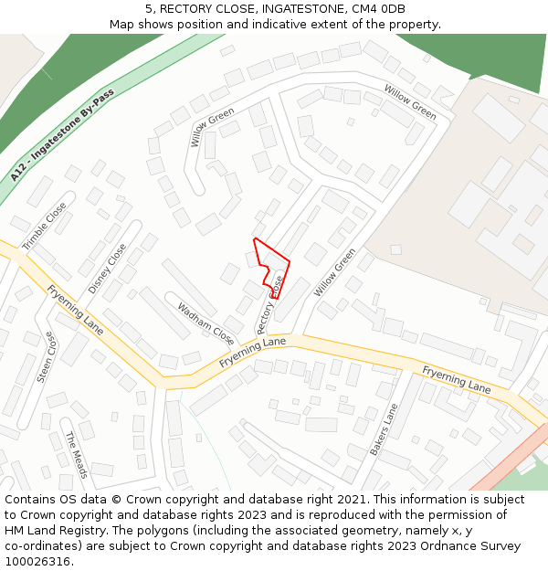 5, RECTORY CLOSE, INGATESTONE, CM4 0DB: Location map and indicative extent of plot