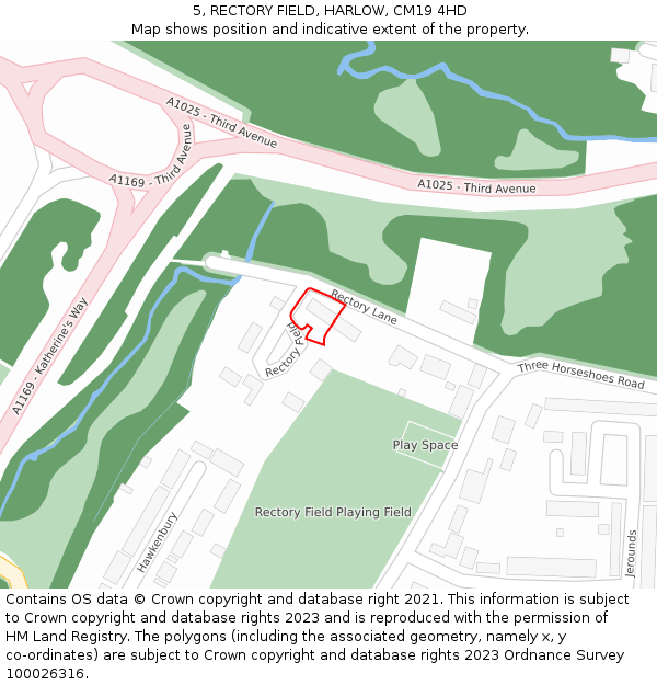 5, RECTORY FIELD, HARLOW, CM19 4HD: Location map and indicative extent of plot