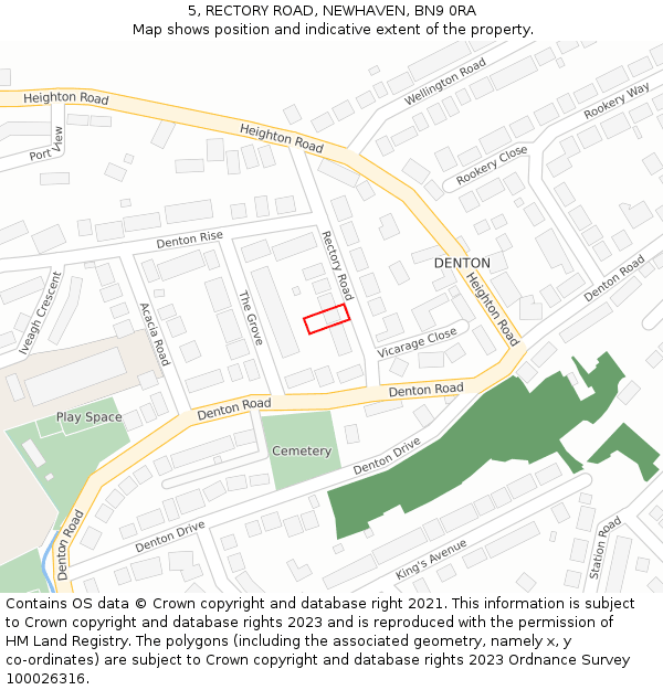 5, RECTORY ROAD, NEWHAVEN, BN9 0RA: Location map and indicative extent of plot