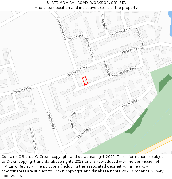 5, RED ADMIRAL ROAD, WORKSOP, S81 7TA: Location map and indicative extent of plot