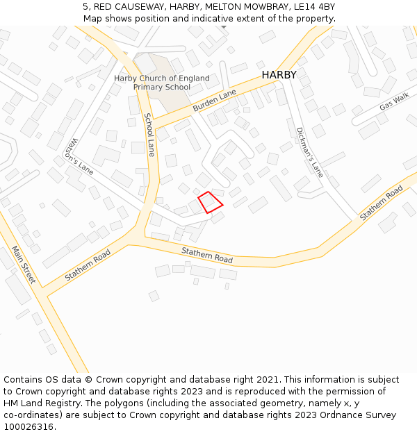 5, RED CAUSEWAY, HARBY, MELTON MOWBRAY, LE14 4BY: Location map and indicative extent of plot