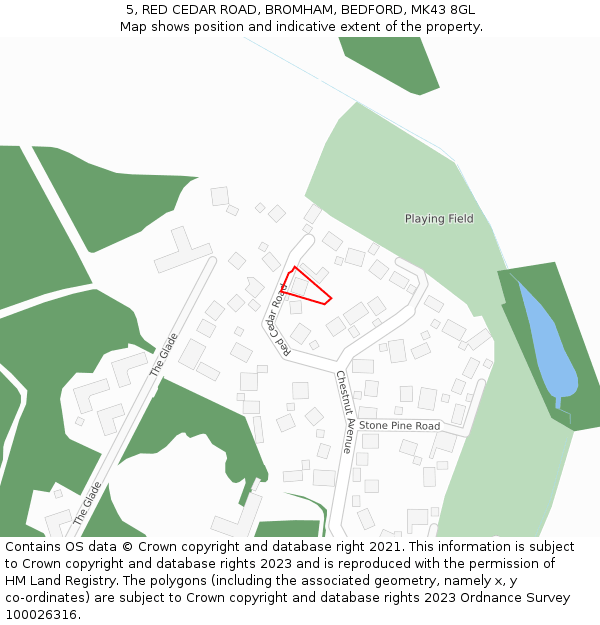 5, RED CEDAR ROAD, BROMHAM, BEDFORD, MK43 8GL: Location map and indicative extent of plot