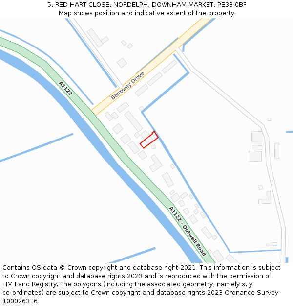 5, RED HART CLOSE, NORDELPH, DOWNHAM MARKET, PE38 0BF: Location map and indicative extent of plot
