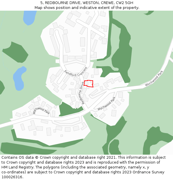 5, REDBOURNE DRIVE, WESTON, CREWE, CW2 5GH: Location map and indicative extent of plot