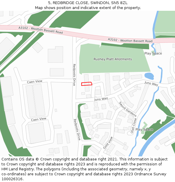 5, REDBRIDGE CLOSE, SWINDON, SN5 8ZL: Location map and indicative extent of plot