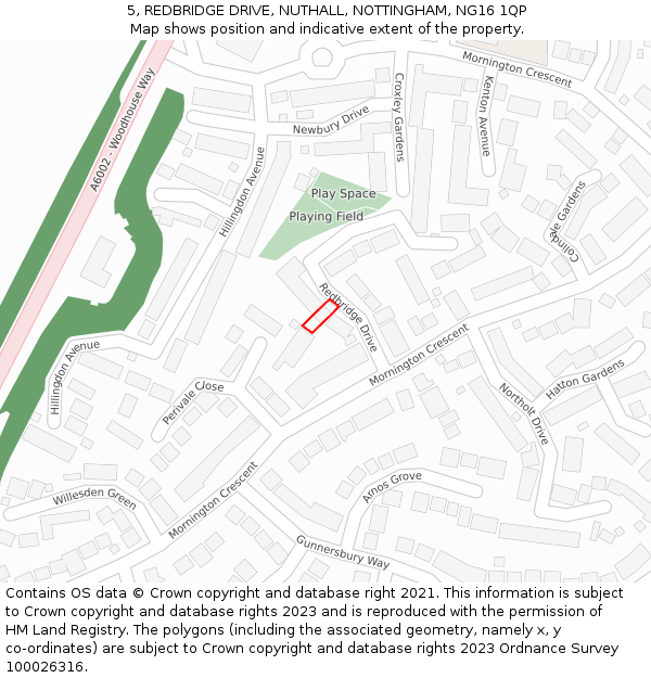 5, REDBRIDGE DRIVE, NUTHALL, NOTTINGHAM, NG16 1QP: Location map and indicative extent of plot