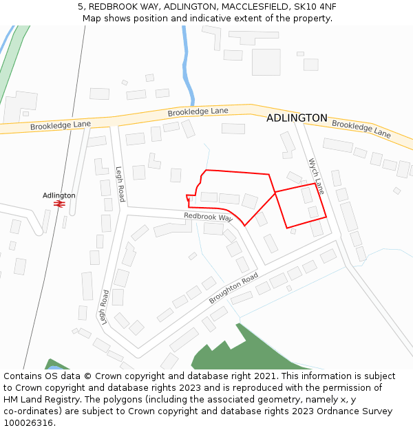5, REDBROOK WAY, ADLINGTON, MACCLESFIELD, SK10 4NF: Location map and indicative extent of plot