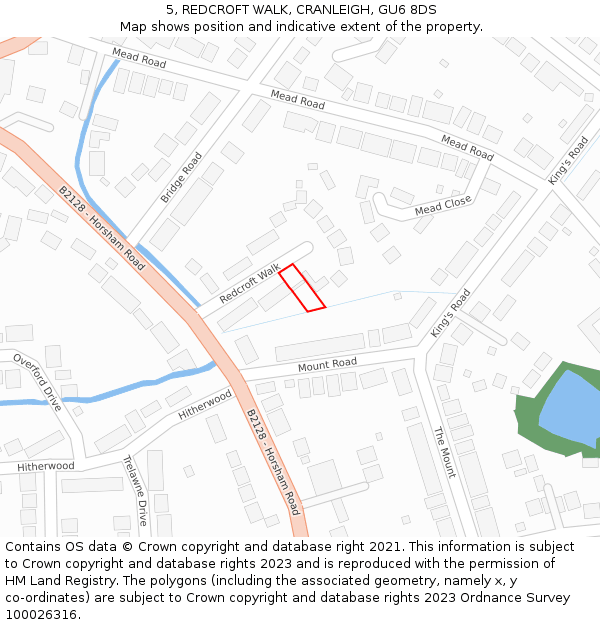 5, REDCROFT WALK, CRANLEIGH, GU6 8DS: Location map and indicative extent of plot